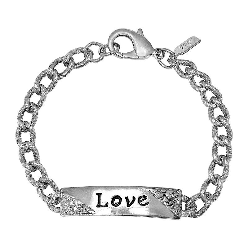 1928 Silver Tone Embossed Love Curb Link Bracelet, Womens, Grey