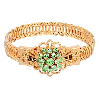 1928 Gold Tone Siam Flower Overlay Belt Bracelet