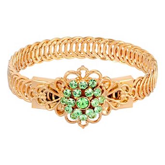 1928 Gold Tone Siam Flower Overlay Belt Bracelet