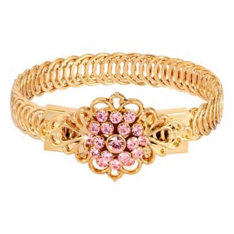 1928 Gold Tone Siam Flower Overlay Belt Bracelet