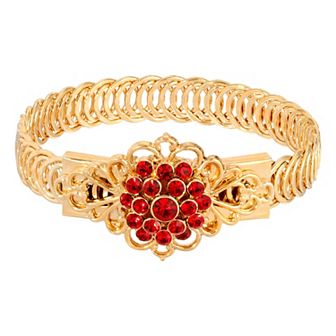 1928 Gold Tone Siam Flower Overlay Belt Bracelet