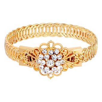 1928 Gold Tone Siam Flower Overlay Belt Bracelet