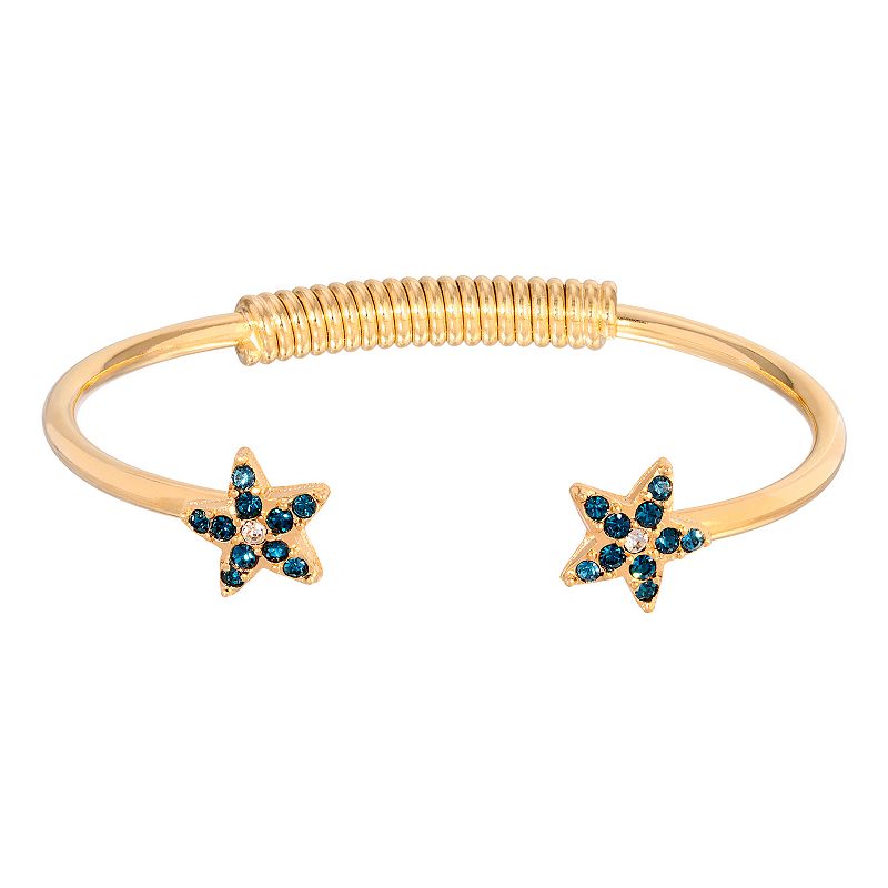 1928 Gold Tone Simulated Crystal Star Spring Bracelet, Womens, Blue