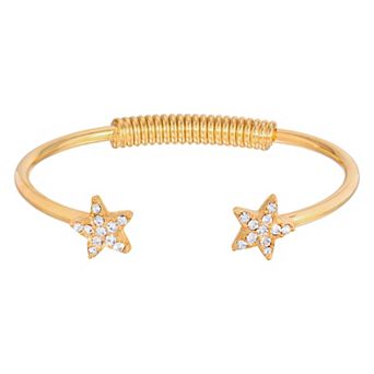 1928 Gold Tone Simulated Crystal Star Spring Bracelet