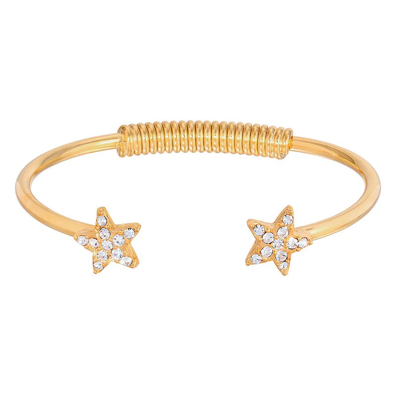1928 Gold Tone Simulated Crystal Star Spring Bracelet, Womens, White