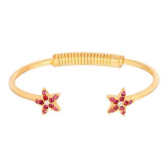 1928 Gold Tone Simulated Crystal Star Spring Bracelet