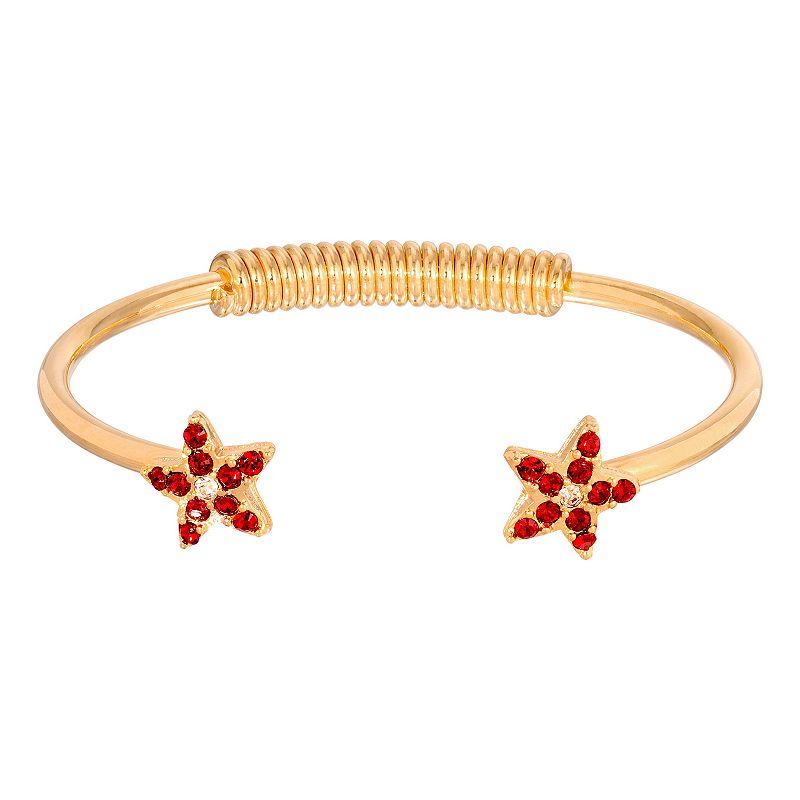 1928 Gold Tone Simulated Crystal Star Spring Bracelet, Womens, Red