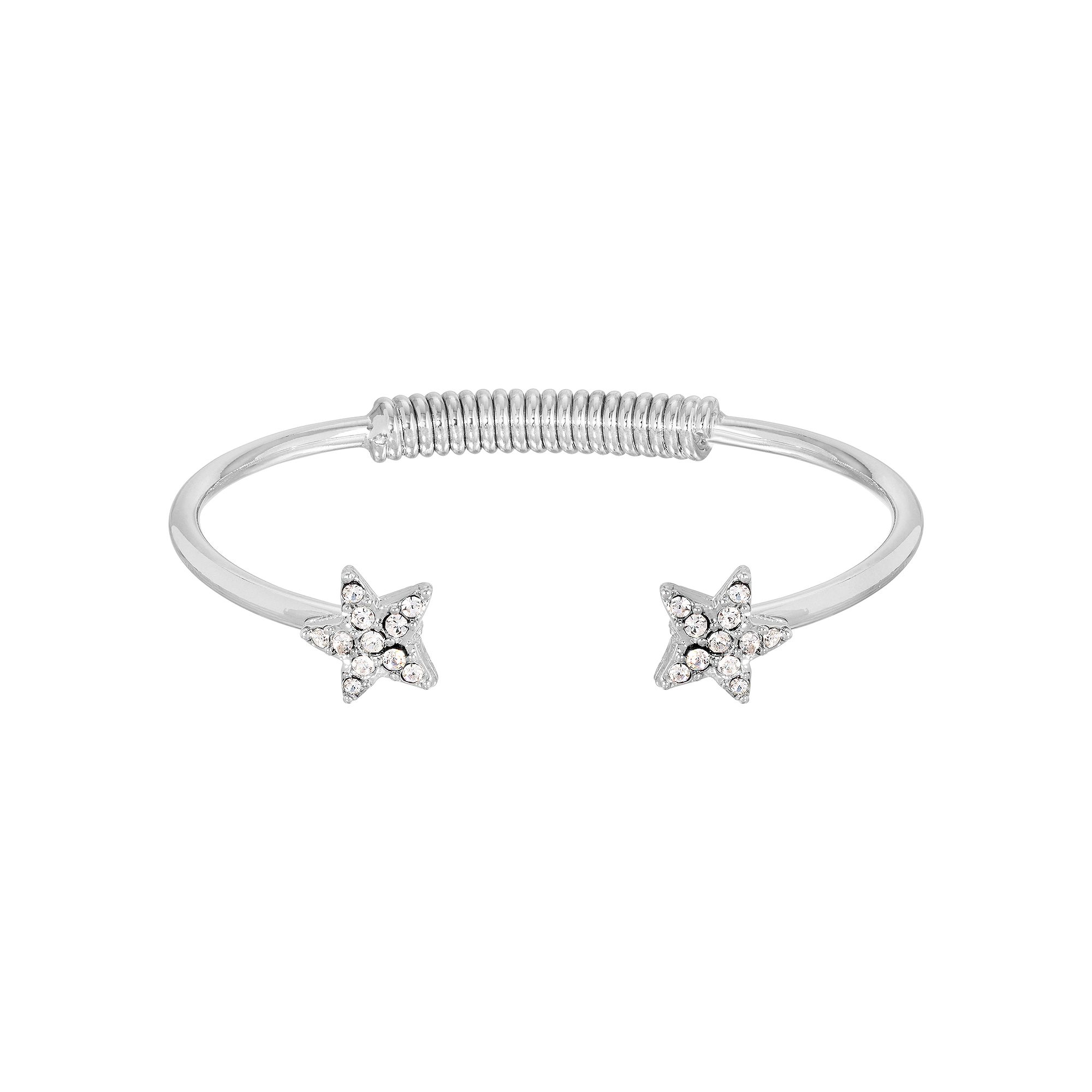 1928 Silver Tone Simulated Crystal Star Spring Bracelet, Womens, Silver To