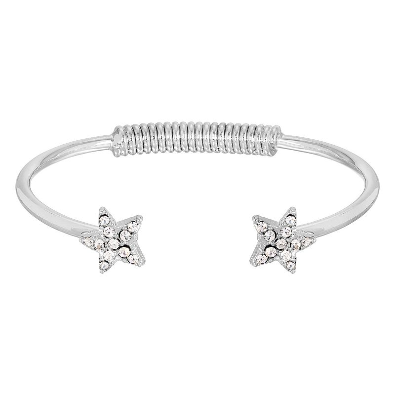 1928 Silver Tone Simulated Crystal Star Spring Bracelet, Womens, White