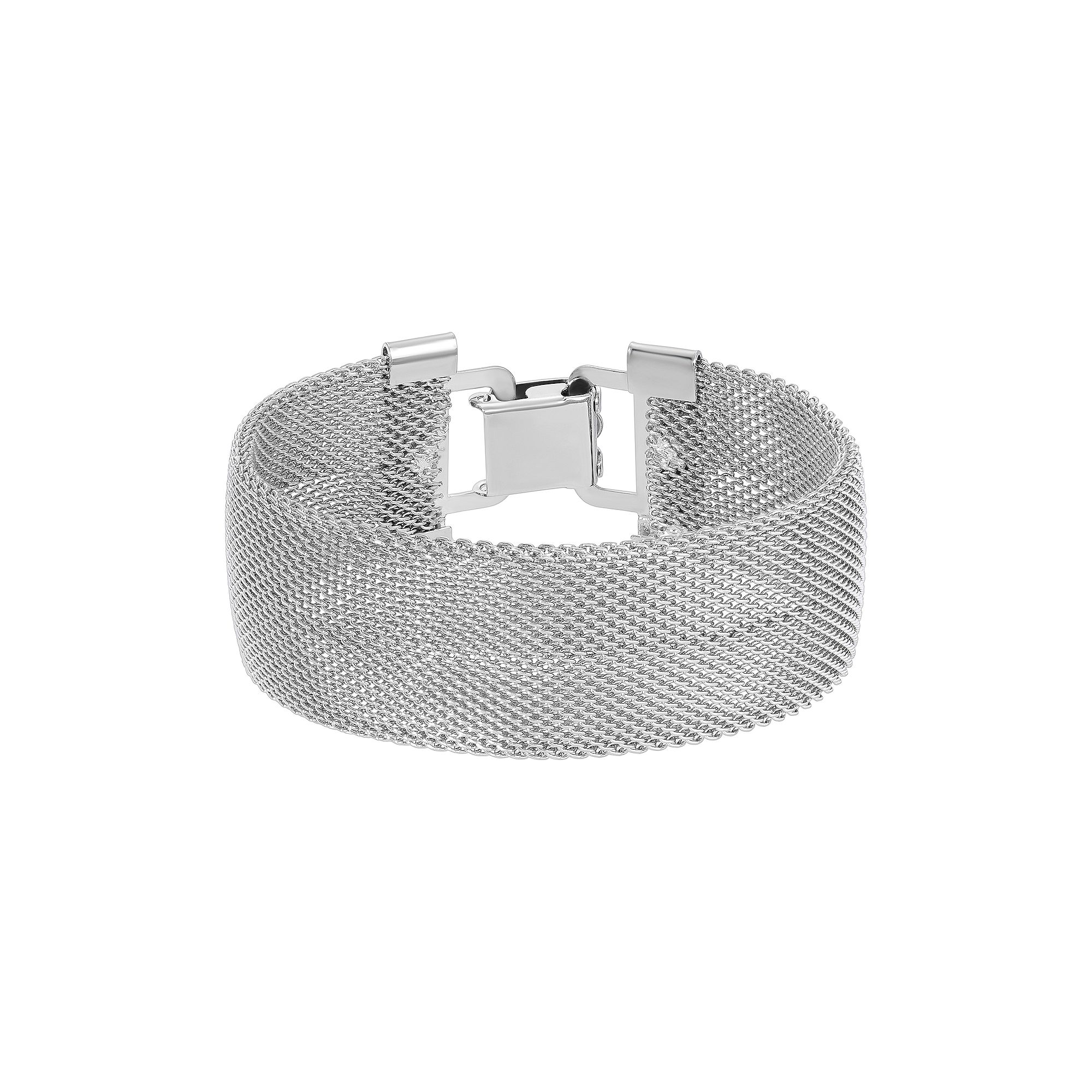 1928 Silver Tone Mesh Clasp Bracelet, Womens