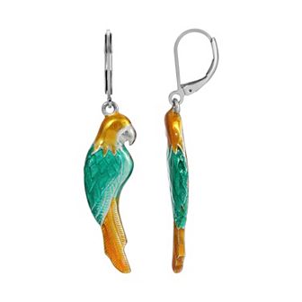 1928 Silver Tone Enamel Parrot Earrings