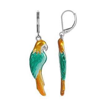 1928 Silver Tone Enamel Parrot Earrings