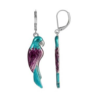 1928 Silver Tone Enamel Parrot Earrings
