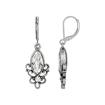 1928 Silver Tone Pewter Filigree Drop Earrings