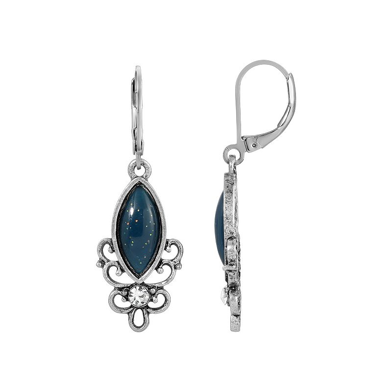 1928 Silver Tone Blue Filigree Drop Earrings, Womens
