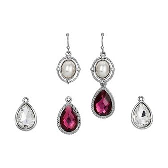 1928 Silver Tone Purple Simulated Pearl Interchangeable Earrings Boxed Set