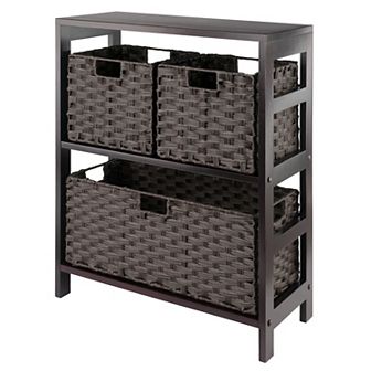 Winsome Wood Leo 4 pc Shelf & 3 Foldable Baskets Set