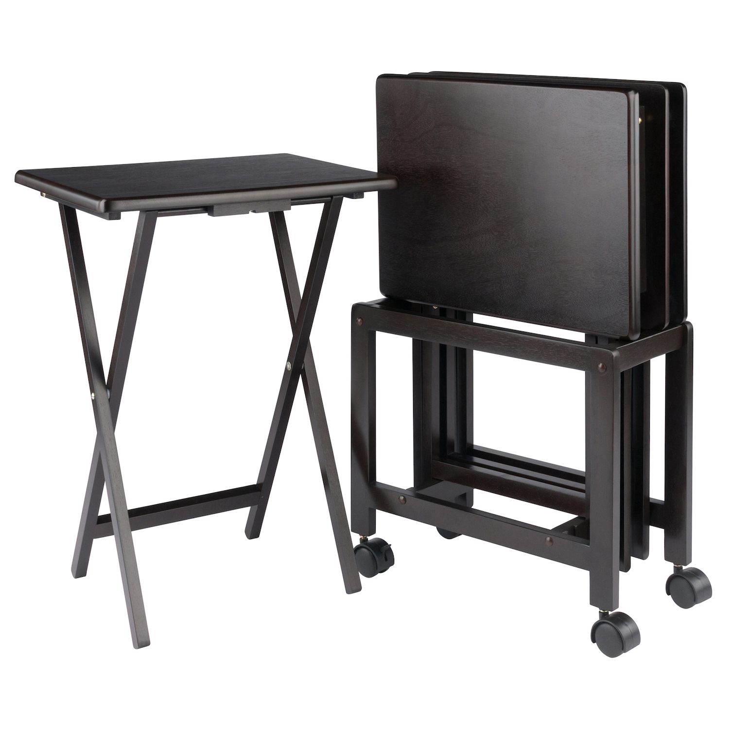 PJ Wood Folding TV Tray Tables with Compact Storage Rack 5 Piece