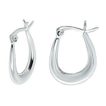 Aleure Precioso Sterling Silver 3 mm x 30 mm Oval Hoop Earrings