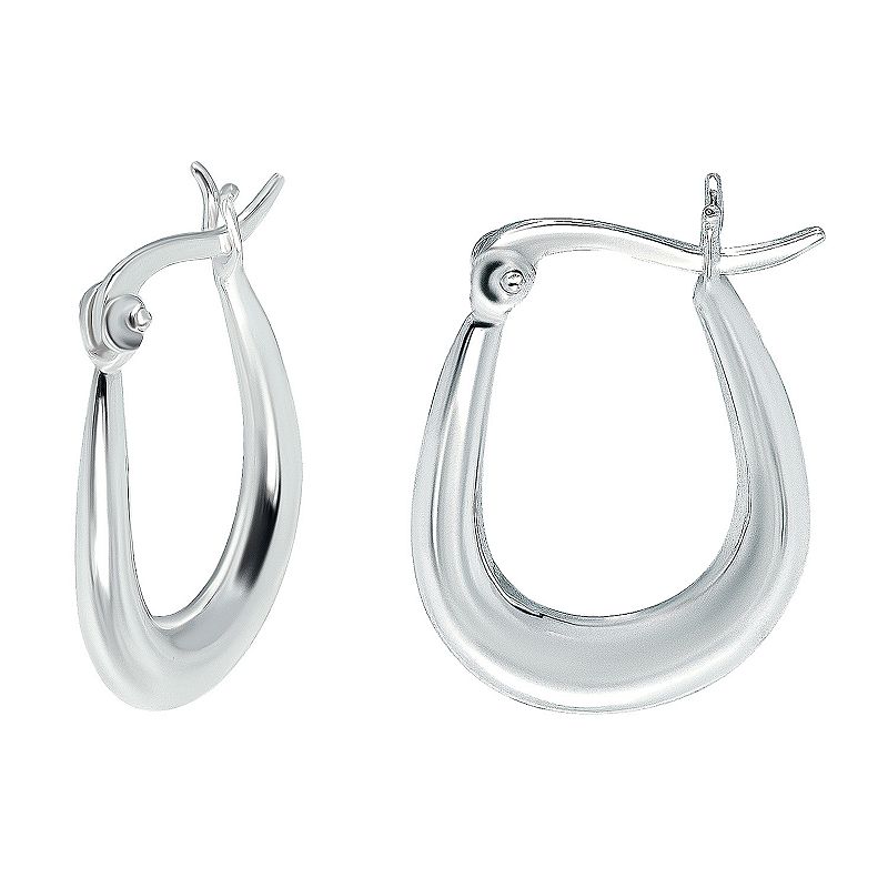 Aleure Precioso Sterling Silver 3 mm x 30 mm Oval Hoop Earrings, Womens