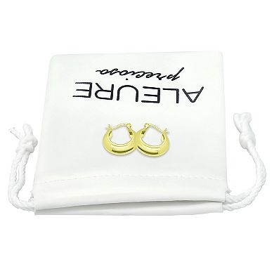 Aleure Precioso Sterling Silver 6 mm x 22 mm Dome Hoop Earrings