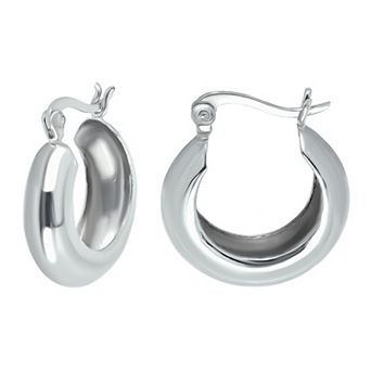 Aleure Precioso Sterling Silver 6 mm x 22 mm Dome Hoop Earrings