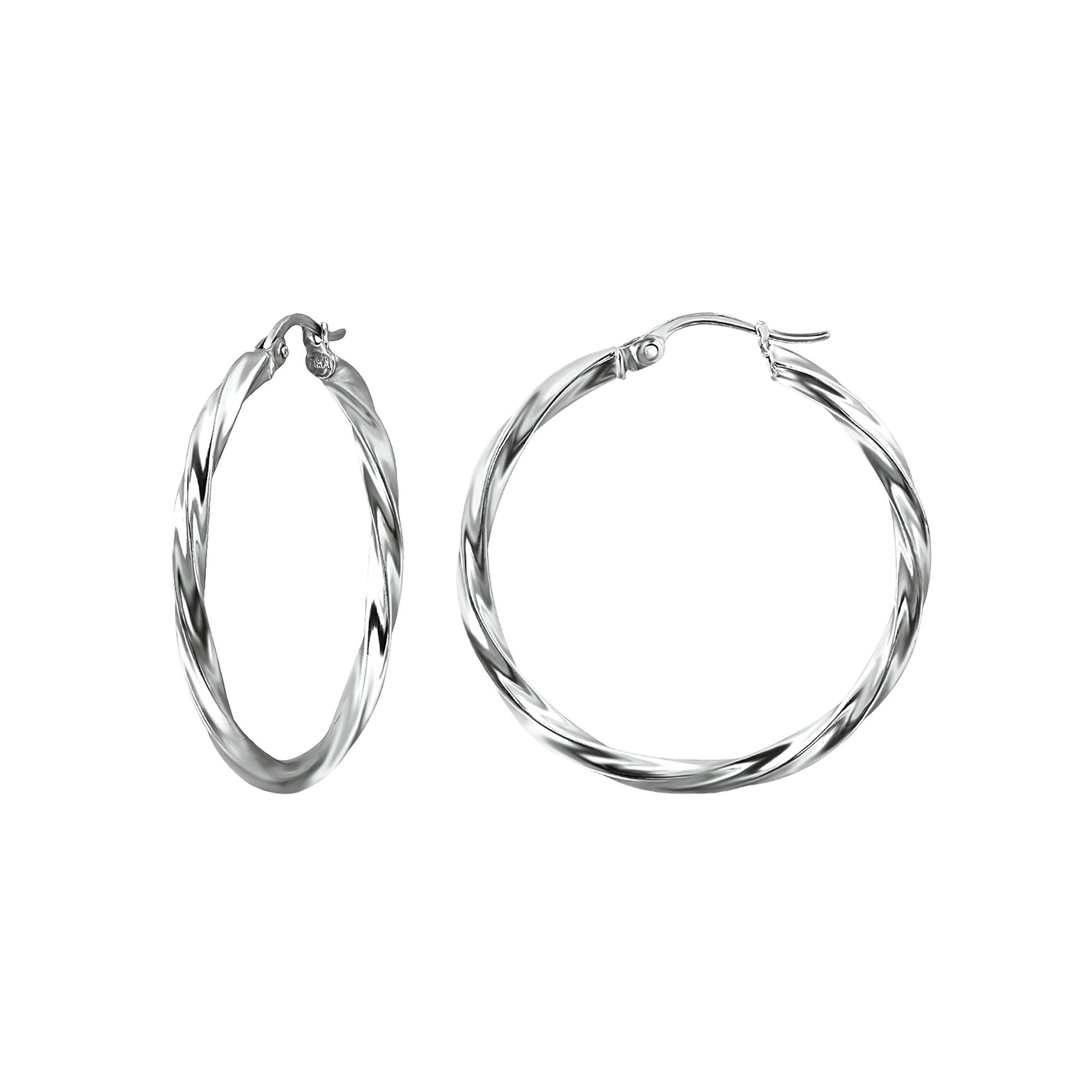 Aleure Precioso Sterling Silver Twist Hoop Earrings, Womens, Size: 35 mm