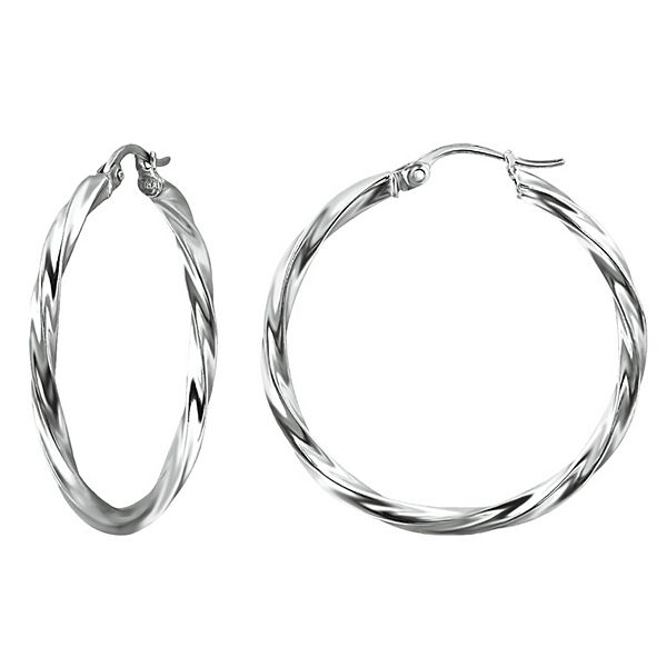 Aleure Precioso Sterling Silver Twist Hoop Earrings