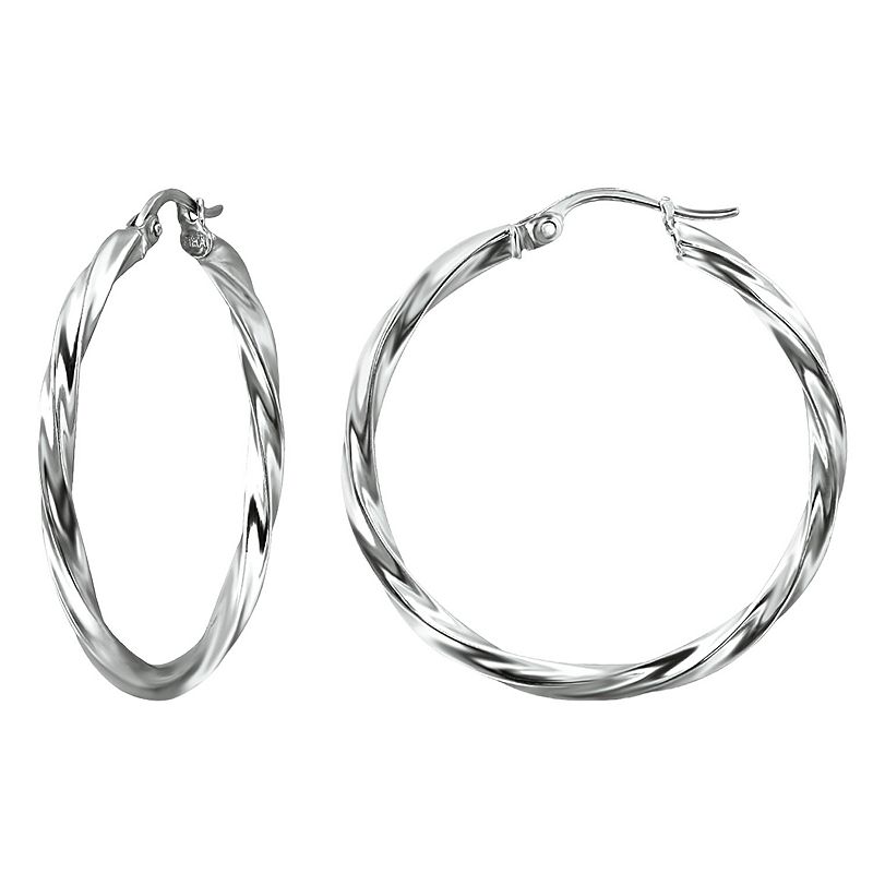 Aleure Precioso Sterling Silver Twist Hoop Earrings, Womens, Size: 25MM