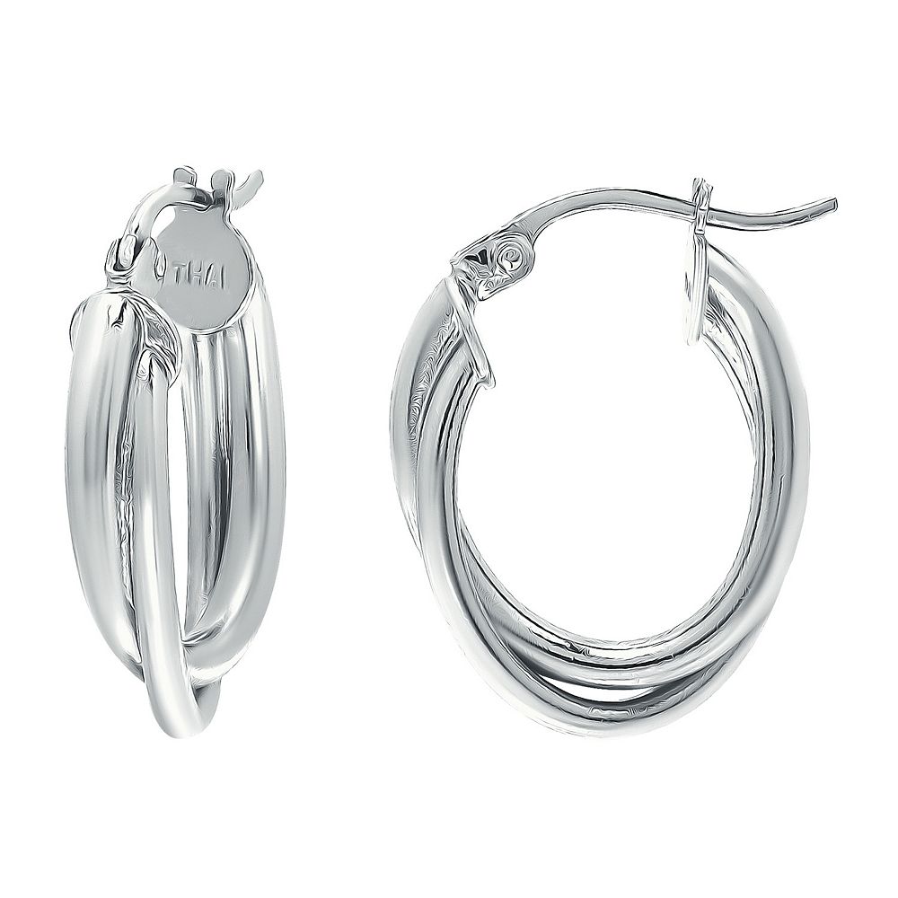 Aleure Precioso Sterling Silver 2 Row Oval Hoop Earrings
