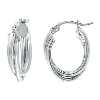 Aleure Precioso Sterling Silver 2 Row Oval Hoop Earrings