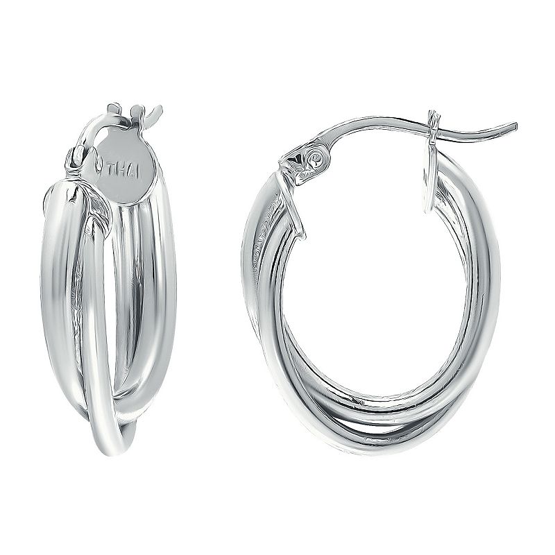 Aleure Precioso Sterling Silver 2 Row Oval Hoop Earrings, Womens, Size: 15