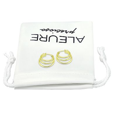Aleure Precioso Sterling Silver 1.5 mm x 20 mm 3 Row Hoop Earrings