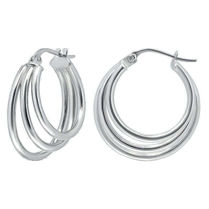 Aleure Precioso Sterling Silver 1.5 mm x 20 mm 3 Row Hoop Earrings, Womens