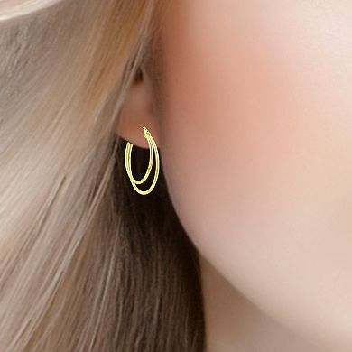 Aleure Precioso Sterling Silver Graduated Double Hoop Earrings