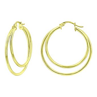 Aleure Precioso Sterling Silver Graduated Double Hoop Earrings
