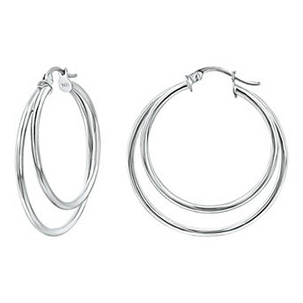 Aleure Precioso Sterling Silver Graduated Double Hoop Earrings