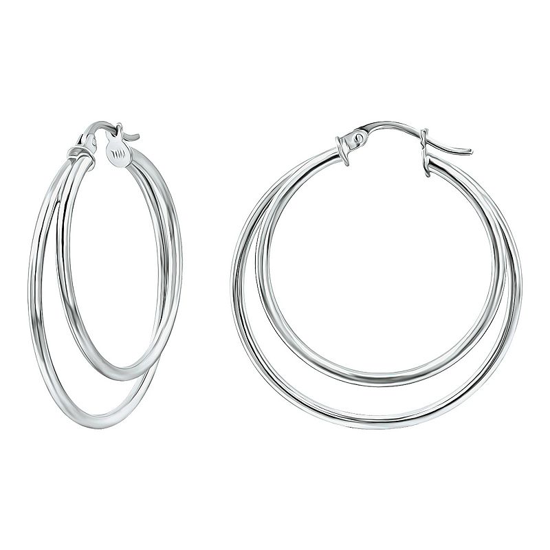 Aleure Precioso Sterling Silver Graduated Double Hoop Earrings, Womens