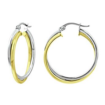 Aleure Precioso 18k Gold Over Silver & Sterling Silver 1.5 mm x 20 mm Twist Hoop Earrings