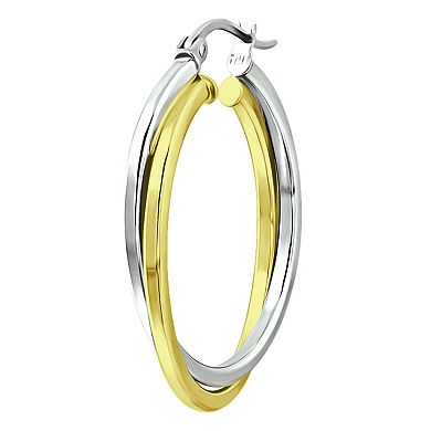 Aleure Precioso 18k Gold over & Sterling Silver 1.5 mm x 20 mm Twist Hoop Earrings