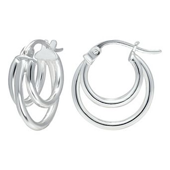 Aleure Precioso Sterling Silver 1.5 mm x 15 mm 3-Row Hoop Earrings