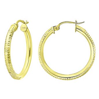 Aleure Precioso Sterling Silver Ribbed Textured Hoop Earrings