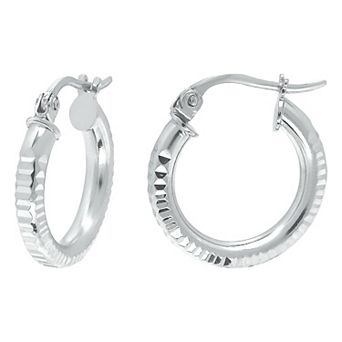 Aleure Precioso Sterling Silver Ribbed Textured Hoop Earrings