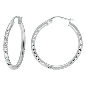 Aleure Precioso Sterling Silver Textured Hoop Earrings