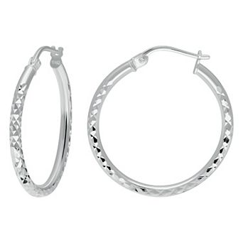 Aleure Precioso Sterling Silver Textured Hoop Earrings