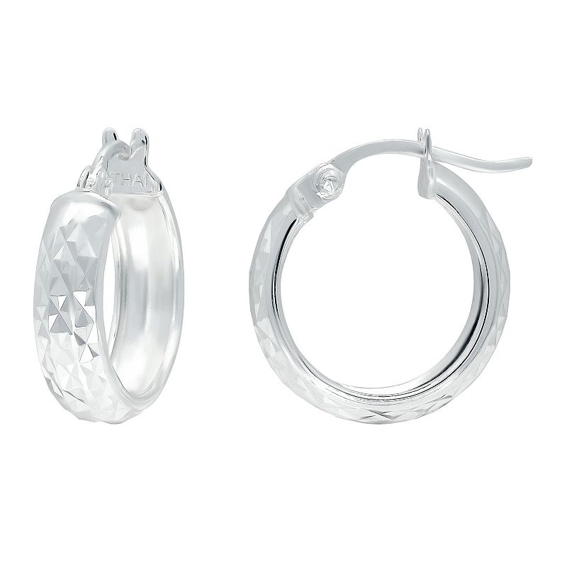 Aleure Precioso Sterling Silver Textured Hoop Earrings, Womens, Size: 15 m