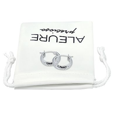 Aleure Precioso Sterling Silver Textured Hoop Earrings