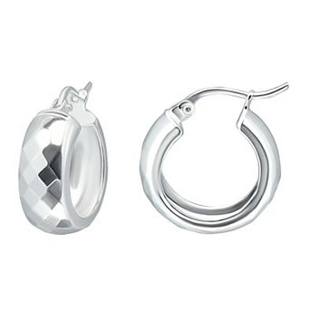 Aleure Precioso Sterling Silver 6 mm x 15 mm Faceted Hoop Earrings