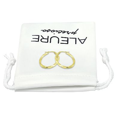 Aleure Precioso Sterling Silver Oval Twist Hoop Earrings