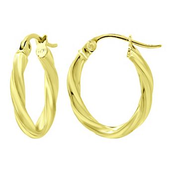 Aleure Precioso Sterling Silver Oval Twist Hoop Earrings
